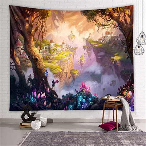 psychedelic forest castle tapestry wall hanging living etsy