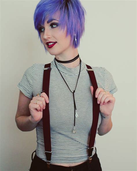 Lavender Hair Purple Hair Suspenders Dyed Hair Chloe Striped Top