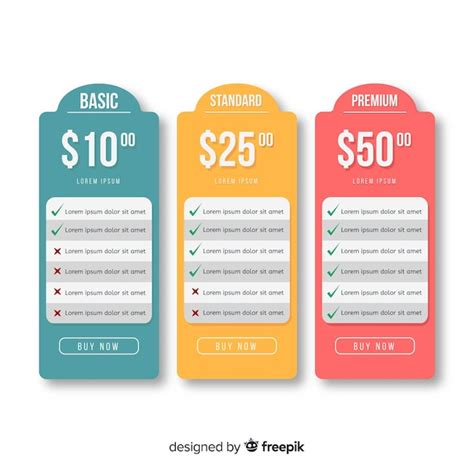 Free Vector Flat Price List Collection