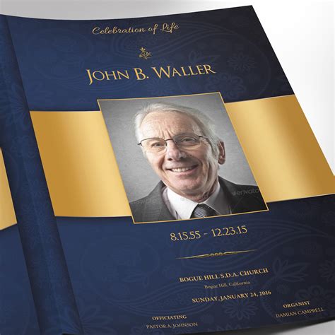 Blue Gold Dignity Funeral Program Word Publisher Large :: Behance