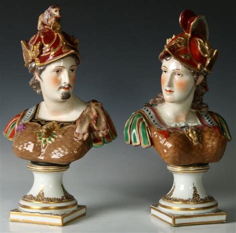 18 A Pair 19th C Capodimonte Type Porcelain Bolted Busts