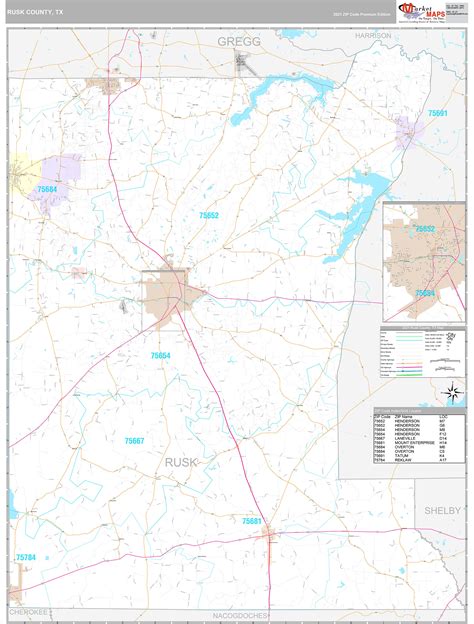Rusk County Tx Wall Map Premium Style By Marketmaps