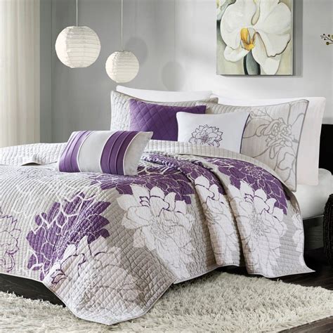 Victoria 6 Piece Quilted Coverlet Set Gray Purple Full Queen In