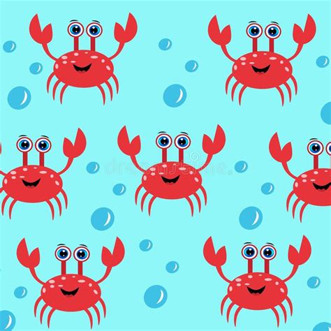 Crab Cartoon Pattern Summer Design Isolated On White Background