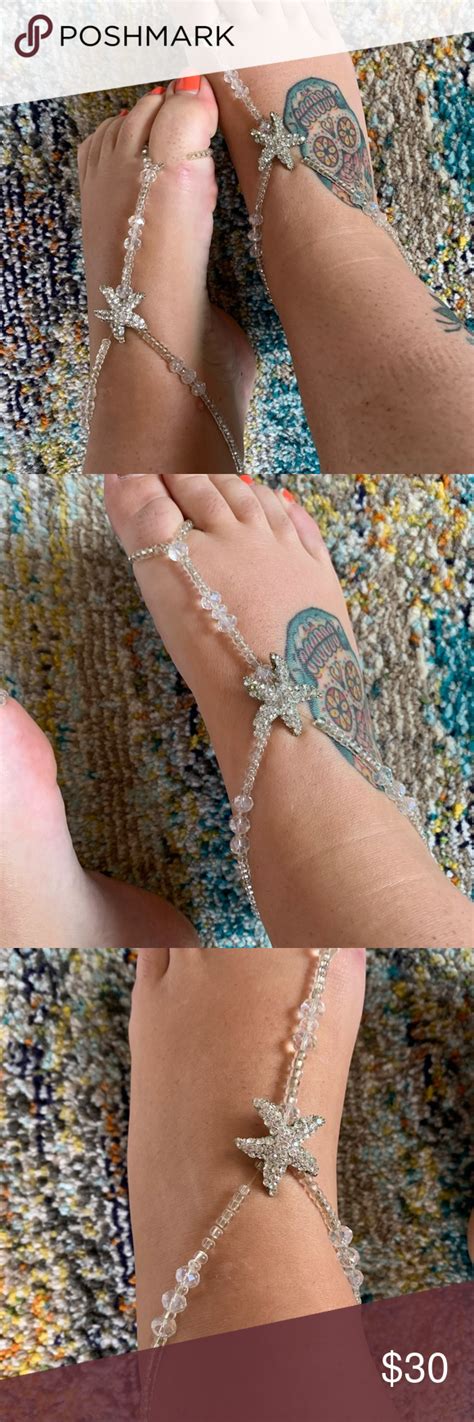 Crystal Barefoot Jewelry With Starfish Bare Foot Sandals Jewelry Silver Rhinestone