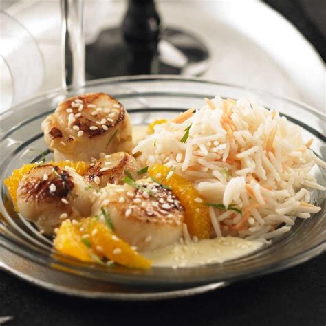 Recette noix de saint - jacques à la clémentine et crémant dalsace