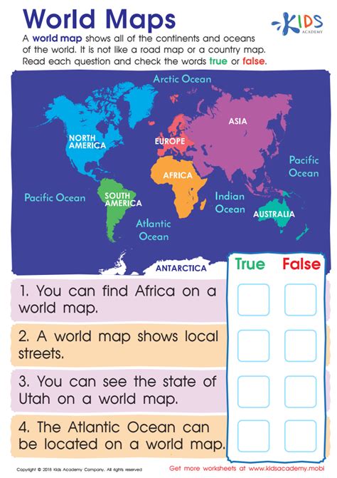 World Maps Worksheet For Kids