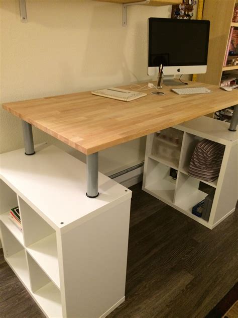 Diy Sewingwork Table Made With Ikea Kallax Shelves Ikea