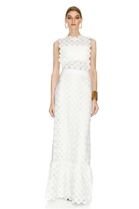 White Crocheted Lace Long Dress Pnk Casual
