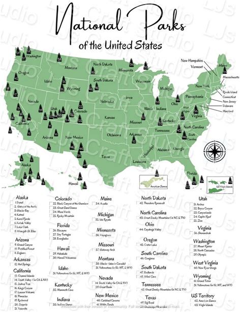 Us National Park Map And Checklist Etsy Us National Parks Map