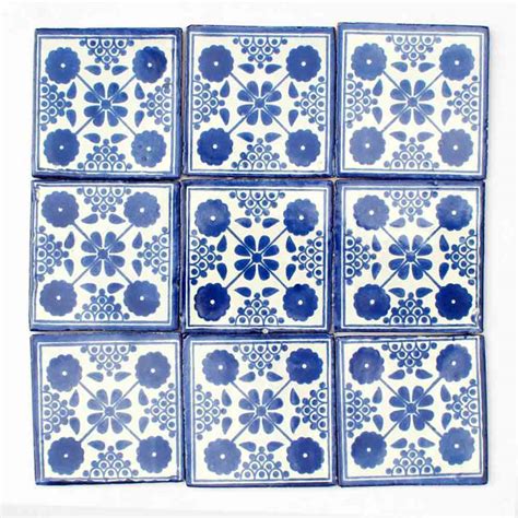 Damask Blue Hand Made Mexican Wall Tile Milagros
