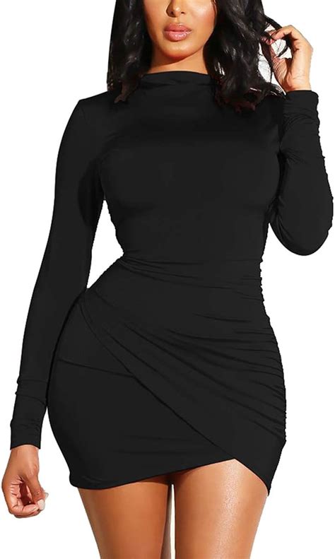 Buy Gobles Womens Long Sleeve Elegant Sexy Bodycon Ruched Mini