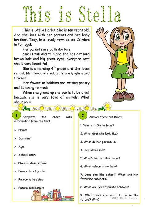 Below is a list of describing words for food. This is Stella! - reading comprehension worksheet - Free ...