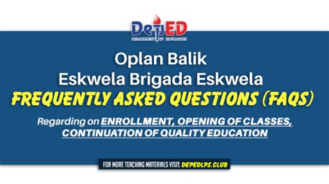 Oplan Balik Eskwela Brigada Eskwela Frequently Asked Questions Faqs
