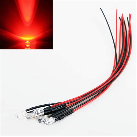 10x Red Led Light Individual Single Bulb Attached Pre Wired Bright 12v