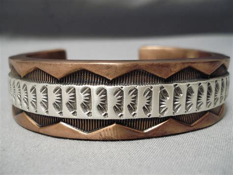 Heavy 180 Grams Vintage Apache Sterling Silver Copper Bracelet Native