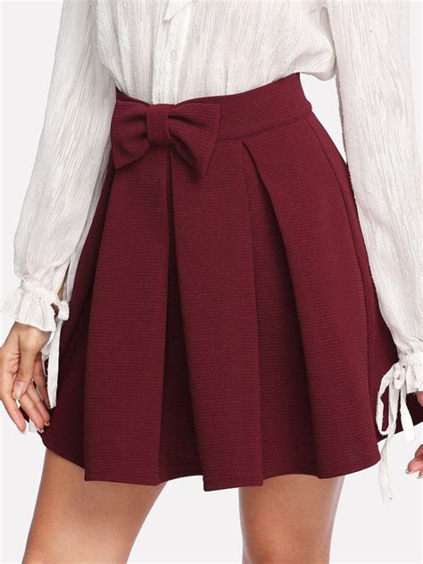 Bow Front Box Pleated Textured Skirt Sheinsheinside Box Pleat Skirt
