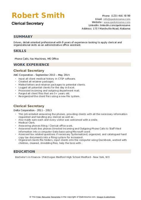 For example, regular cleaning might make for a safer work environment for a commercial customer. Clerical Secretary Resume Samples | QwikResume