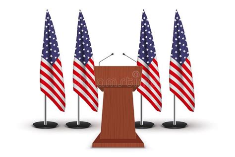 Wooden Podium Tribune Us Flags Stock Illustration Illustration Of