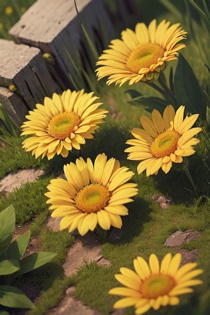 Premium Photo A Painting Of Yellow Flowers In A Garden