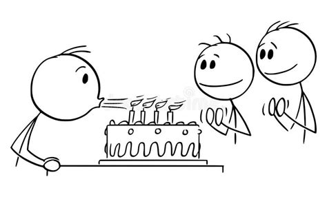 Person Blowing Out Candles On Birthday Cake Vector Cartoon Stick