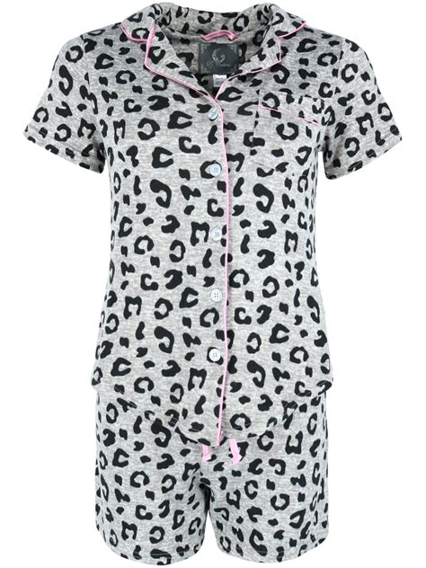 Pj Couture Pj Couture Leopard Print Short Pajama Set With Notch Top Womens Plus Size