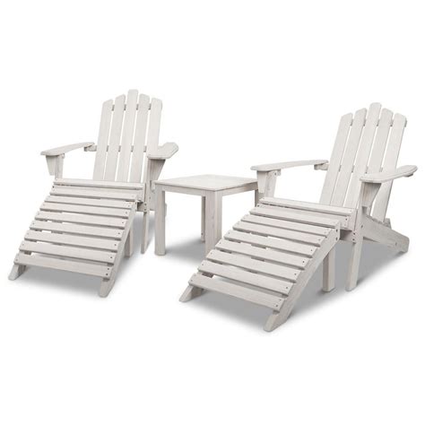 Adirondack Outdoor Wooden Beach Chair And Table Set 5pc Beige White