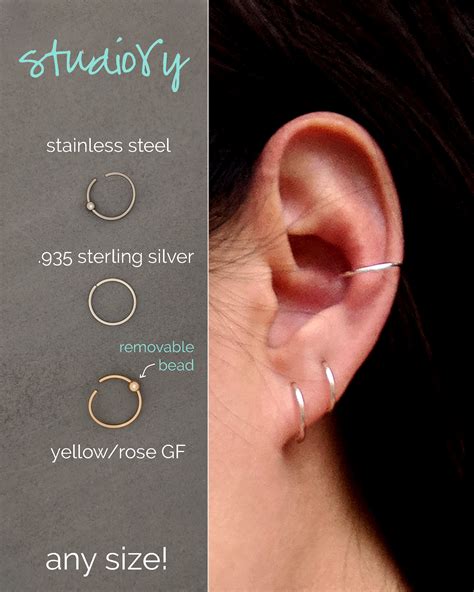 Conch Piercing Sterling Silver Gold Conch Earring Small Hoop Etsy
