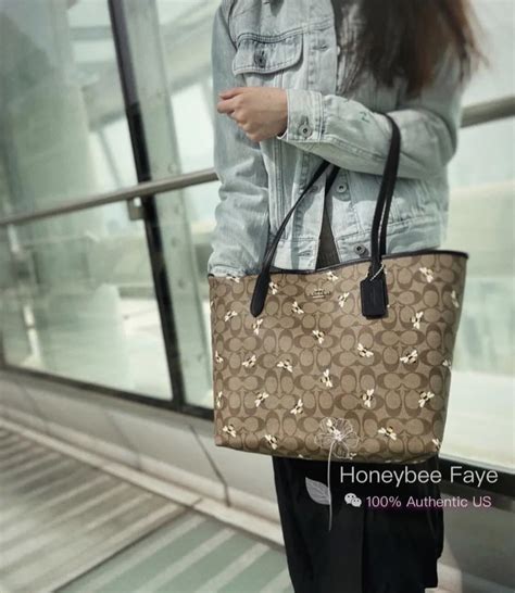 Coach City Tote In Signature Canvas With Bee Print