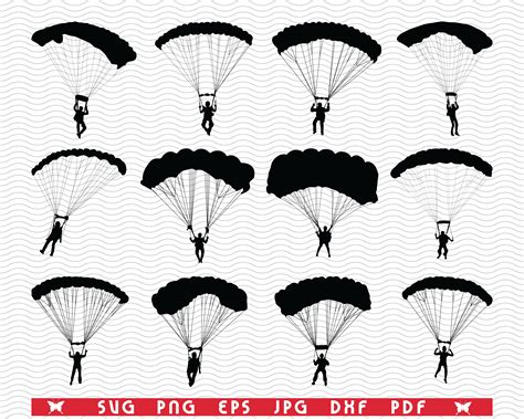 Svg Parachutes Black Silhouettes Digital Clipart By Designstudiorm