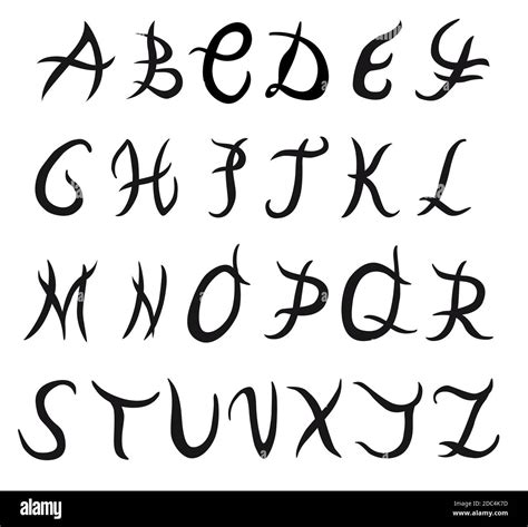 Hand Drawn Vector Tribal Style Latin Alphabet Font Set Isolated On