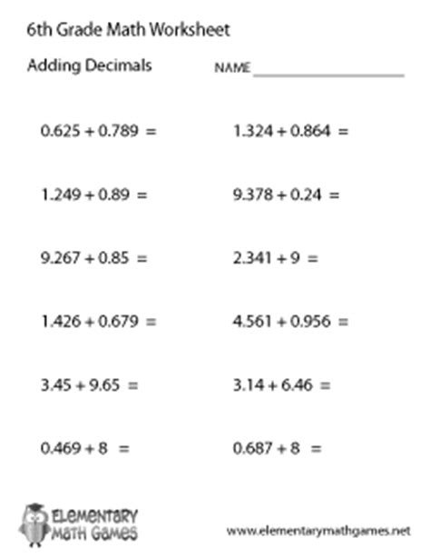 6th grade multiply and divide decimals exercises with answers. Sixth Grade Math Worksheets