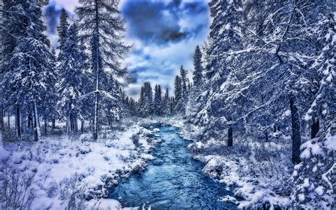 Télécharger Fonds Décran Lhiver 4k De La Rivière Bleue Hdr Beauté