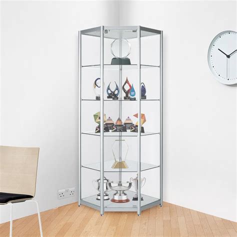 Silver Corner Glass Display Cabinet 650mm Displaysense