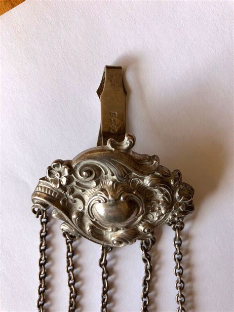 Antique Birmingham Sterling Silver Chatelaine With 5 Gem