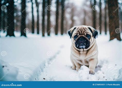 Cute Purebred Pug Dog Portrait Of A Beautiful Pug Dog Playing In The