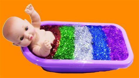 Baby Doll Bath Time Glitter Slime Learn Colors With Play Doh Baby