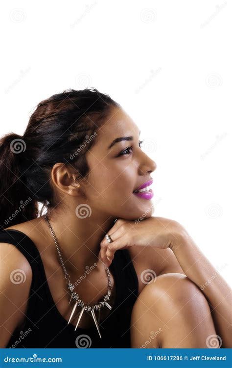 Smiling Profile Portrait Attractive Young Hispanic Woman Stock Photo