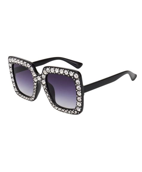 Sunglasses Women Oversized Square Crystal Brand Designer Shades Black