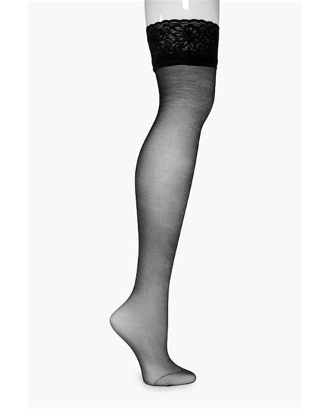 boohoo lola lace top stockings in black lyst
