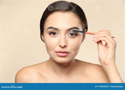 Beautiful Young Woman With Eyelash Stock Photo Image Of Brush