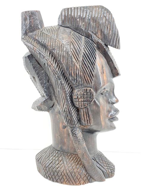 Lot African Hand Carved Wood Female Bust