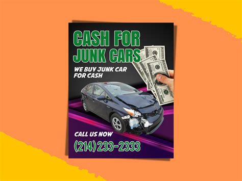 Cash For Junk Cars Flyer Car Sales Sell Your Car Poster Editable