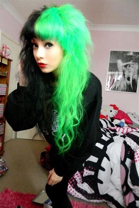 Half And Half Neon Green And Black Hair Hair