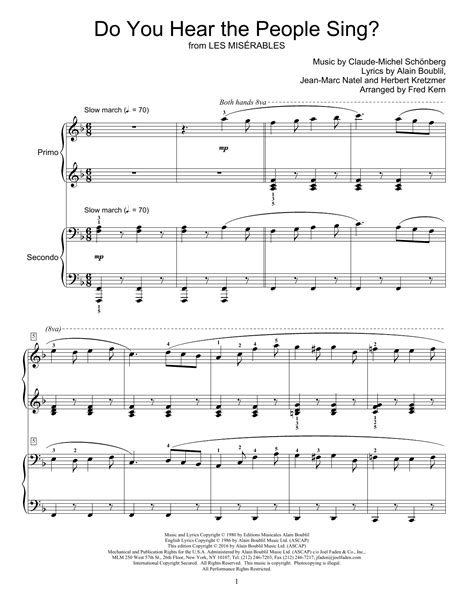 Do You Hear The People Sing Sheet Music By Fred Kern Piano Duet 165343