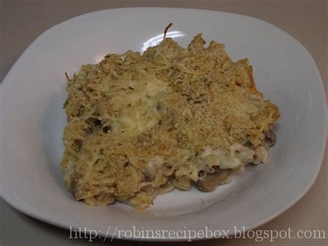 Robins Recipe Box Baked Alfredo Rotini Pasta With Mushrooms And Onions