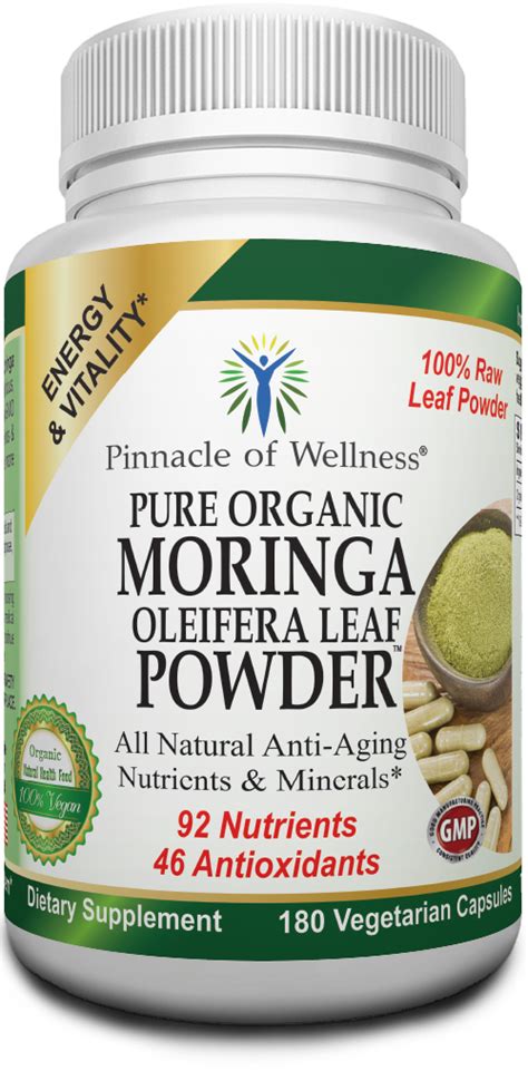 Pure Organic Moringa Oleifera Leaf Powder 180 Capsules 90 Servings