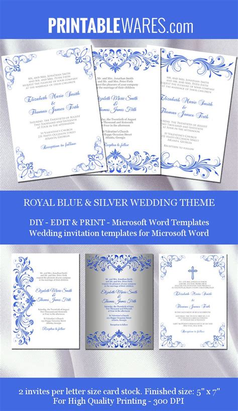 royal blue  silver wedding invitation templates