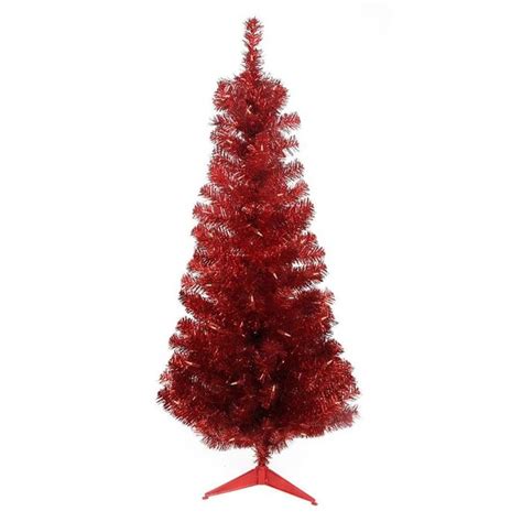 Northlight 4 Ft Pre Lit Tinsel Slim Red Artificial Christmas Tree With