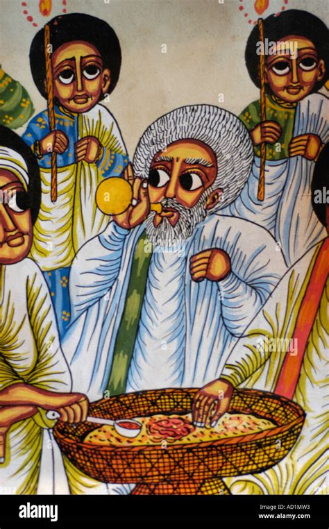Ethiopian Orthodox Church Fresco Painting With Christian Saint Stock
